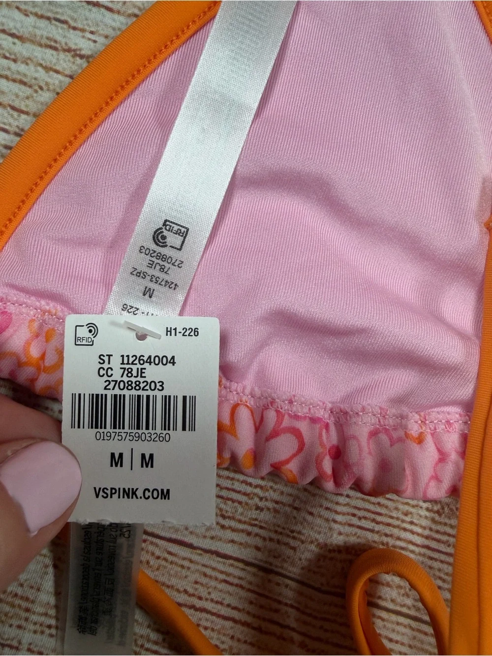 Frankie's Bikinis Orange Trim Pink Floral Cape May Triangle Bikini Top